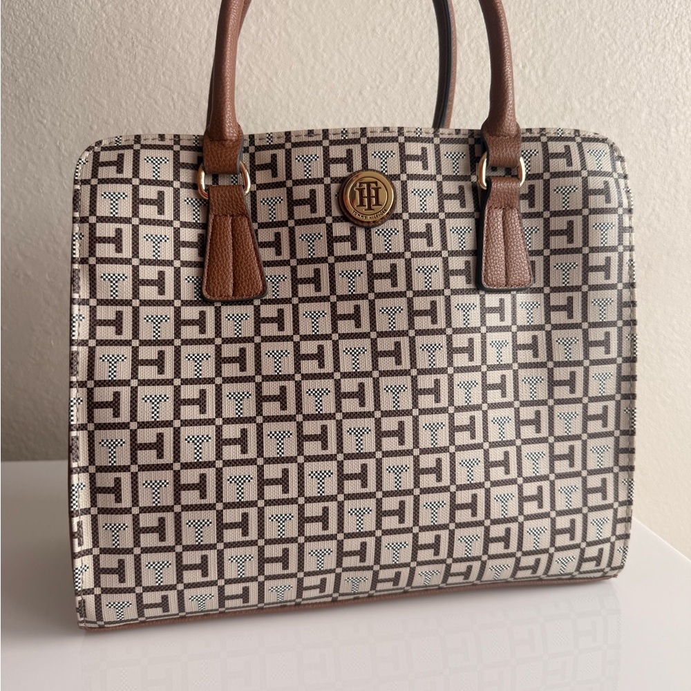 Brown and White Patterned Tommy Hilfiger Handbag